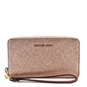 Kate Spade Glitter Zip Wallet in Rose Gold